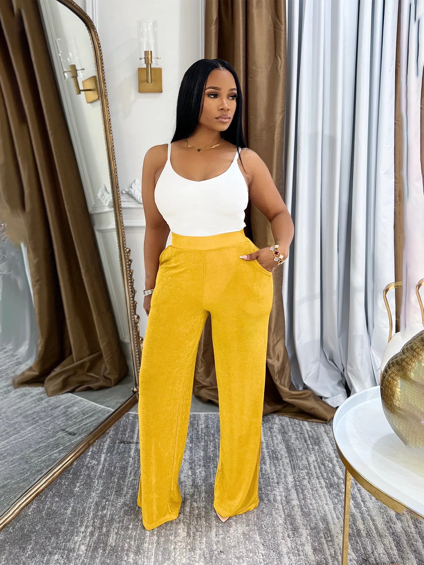 CM.YAYA Women Fashion High Waist Wide Leg Pants 2025 Streetwear Casual Active Trousers