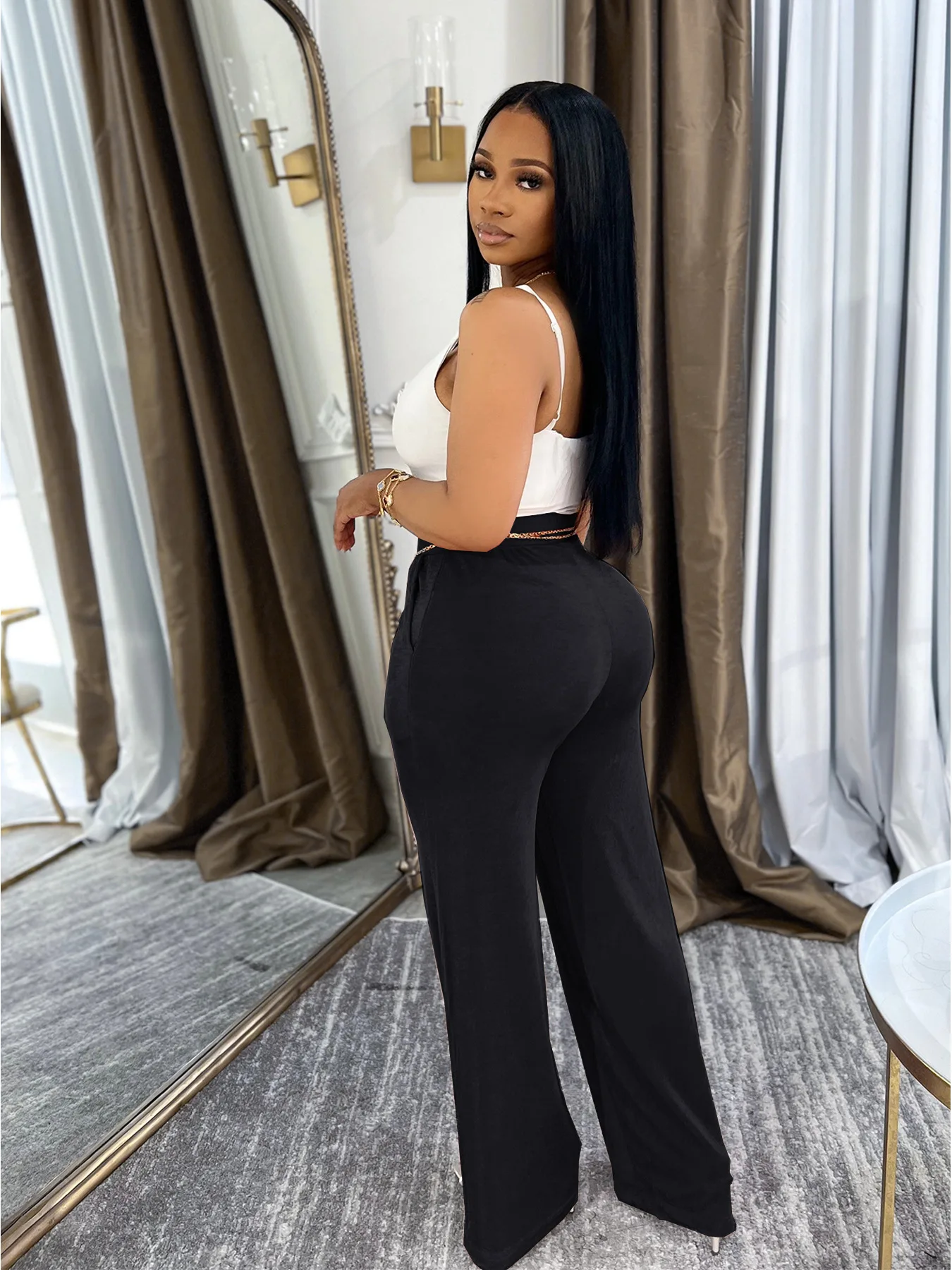 CM.YAYA Women Fashion High Waist Wide Leg Pants 2025 Streetwear Casual Active Trousers