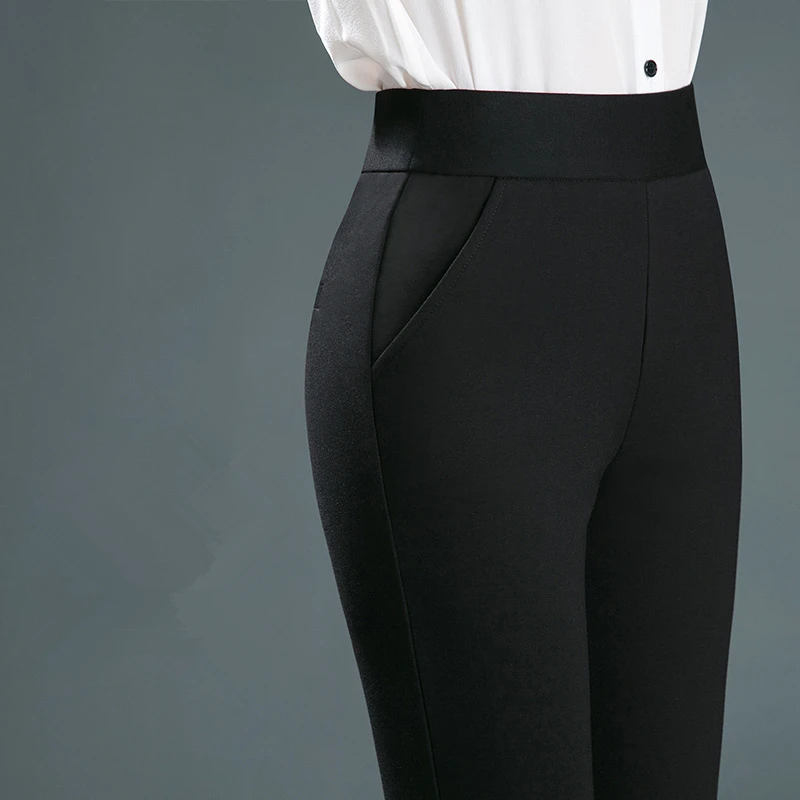 Women's Black Elastic Waist Pants, Fashion Slim Flare Pant, Khaki Camel Trousers, Navy Blue Pantalones Female, Asian Size S-10XL