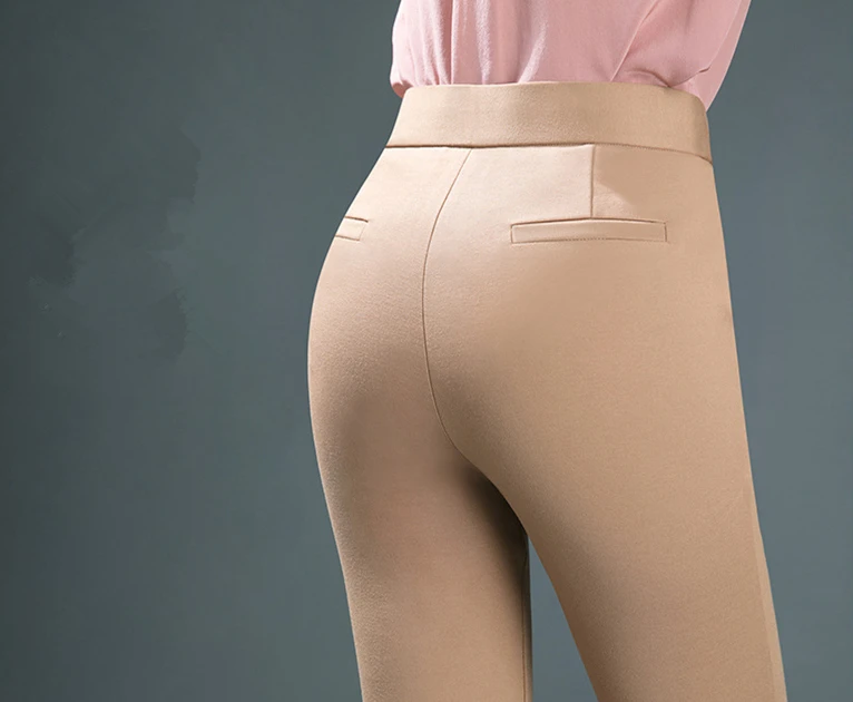 Women's Black Elastic Waist Pants, Fashion Slim Flare Pant, Khaki Camel Trousers, Navy Blue Pantalones Female, Asian Size S-10XL