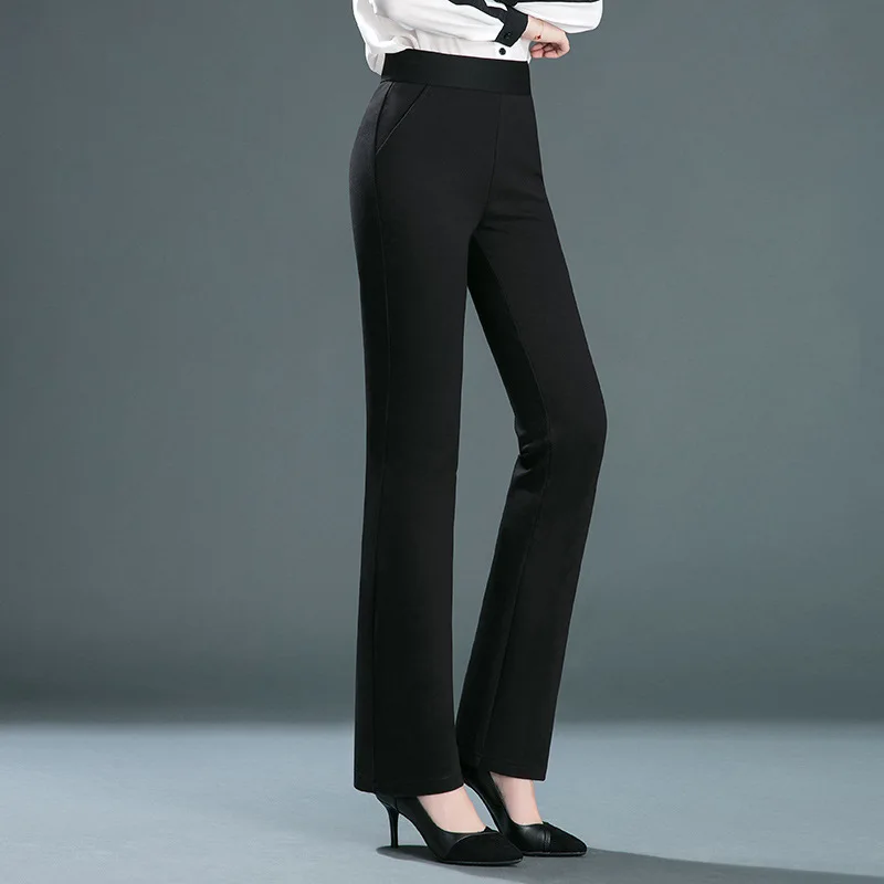 Women's Black Elastic Waist Pants, Fashion Slim Flare Pant, Khaki Camel Trousers, Navy Blue Pantalones Female, Asian Size S-10XL
