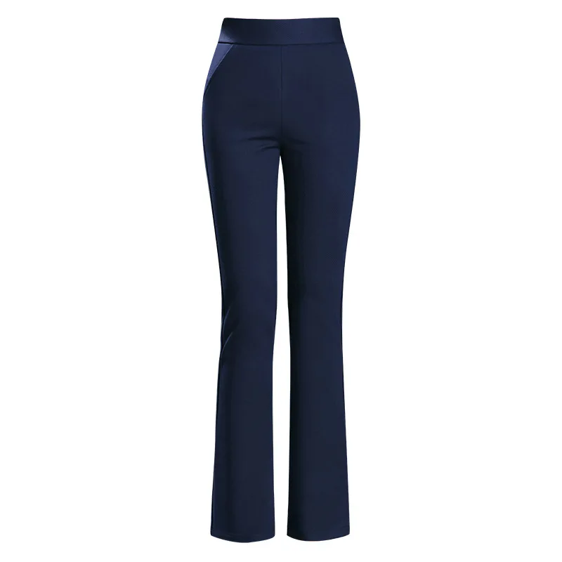 Women's Black Elastic Waist Pants, Fashion Slim Flare Pant, Khaki Camel Trousers, Navy Blue Pantalones Female, Asian Size S-10XL