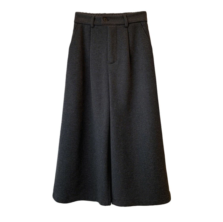 KarSaNy Black Woolen Cropped Pants Women Office Wear Wide Leg Trousers High Waist Gray Straight Leg Pants For Women Winter