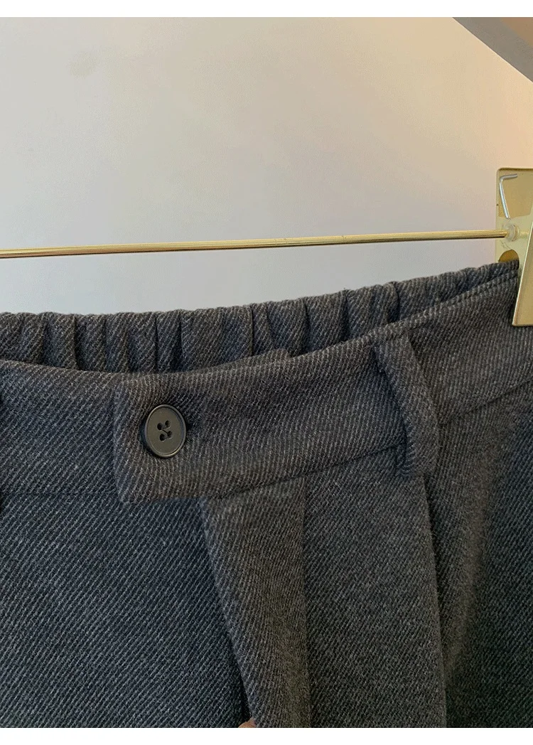 KarSaNy Black Woolen Cropped Pants Women Office Wear Wide Leg Trousers High Waist Gray Straight Leg Pants For Women Winter