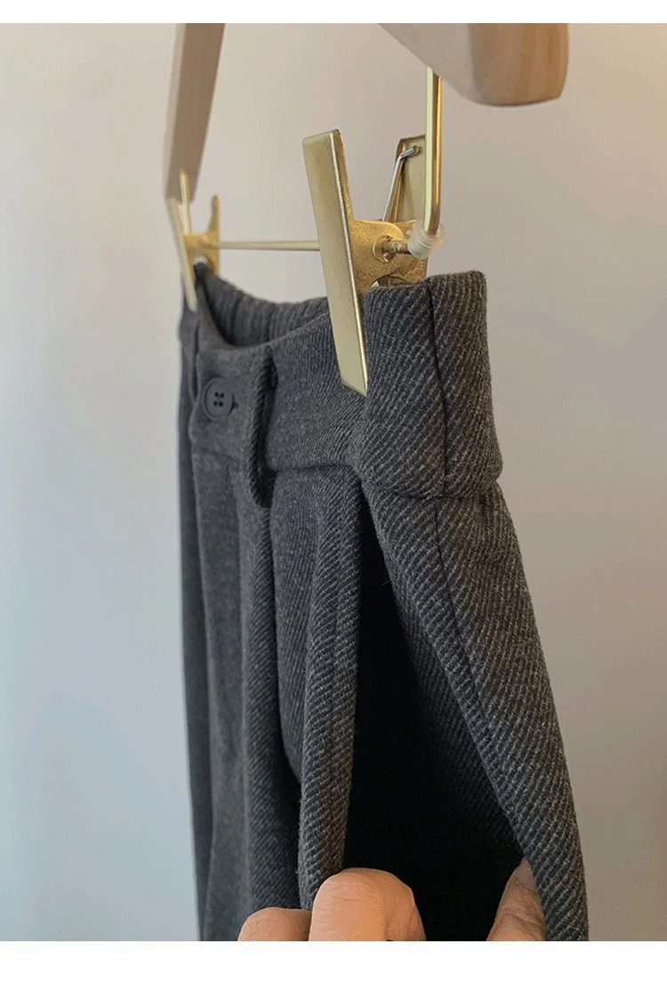 KarSaNy Black Woolen Cropped Pants Women Office Wear Wide Leg Trousers High Waist Gray Straight Leg Pants For Women Winter