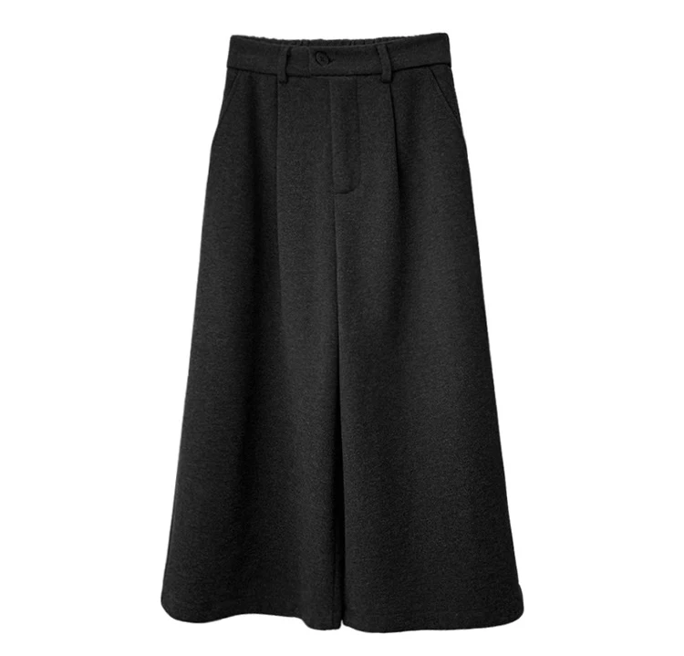 KarSaNy Black Woolen Cropped Pants Women Office Wear Wide Leg Trousers High Waist Gray Straight Leg Pants For Women Winter
