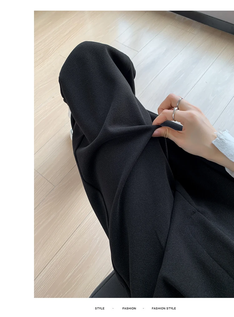Jielur Winter Thick Loose Casual Female Wide Leg Pants Pure Color Chic Buttons Straight Slim Fashion Women Pants Black Apricot
