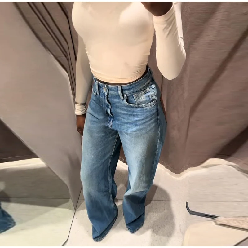 Fashion Striped Barrel Pants Women's High Waist Loose Wide Leg Button Casual Trousers 2026 Spring New Lady Comfortable Bottoms