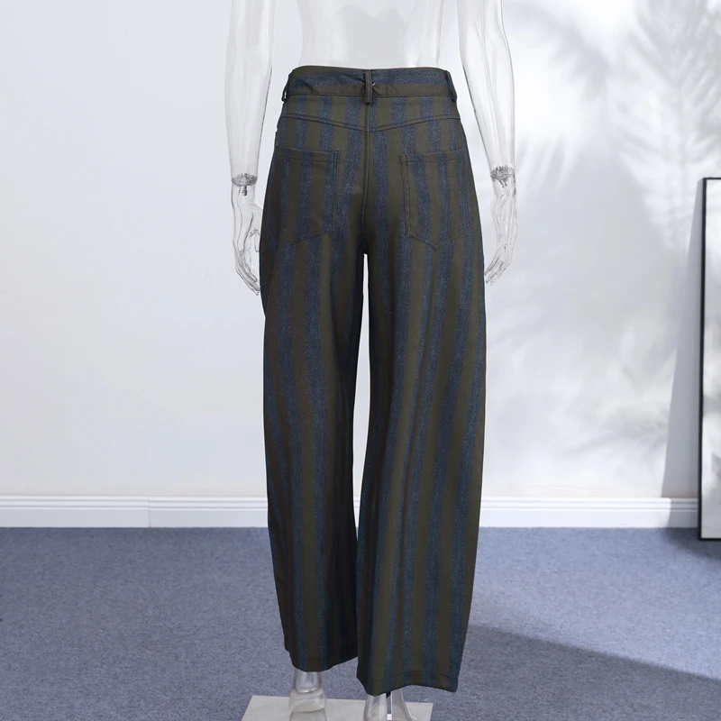 Fashion Striped Barrel Pants Women's High Waist Loose Wide Leg Button Casual Trousers 2026 Spring New Lady Comfortable Bottoms