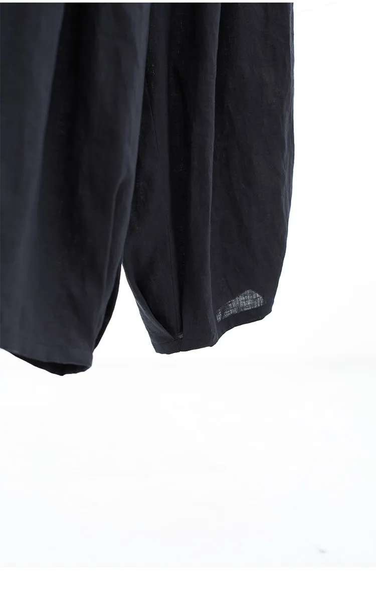 100% Linen Women's Casual Wide-Leg Pants with Ruched Design, Loose-Fitting Cropped Pants for Summer