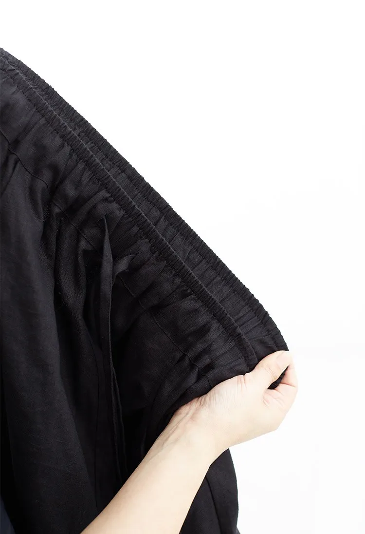 100% Linen Women's Casual Wide-Leg Pants with Ruched Design, Loose-Fitting Cropped Pants for Summer