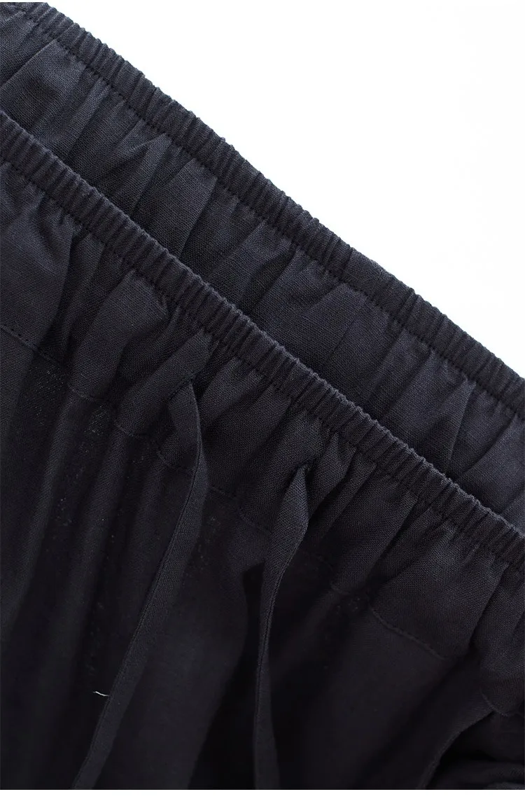 100% Linen Women's Casual Wide-Leg Pants with Ruched Design, Loose-Fitting Cropped Pants for Summer