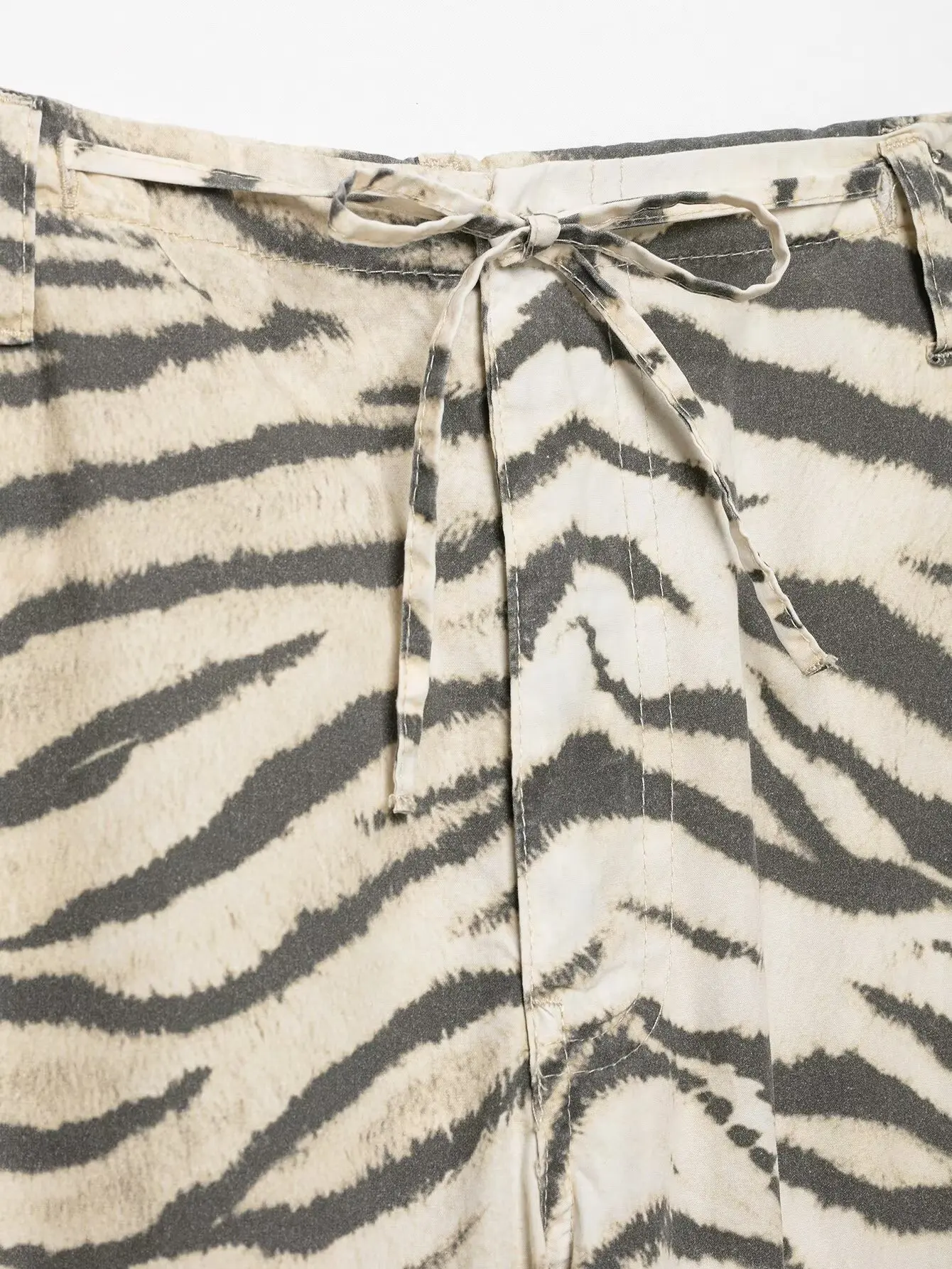 HH 2026 Vintage Women's Animal Print Wide Leg Pants With Drawstring Summer Female Hem Loose Fit Casual Mid Waist Street Trousers