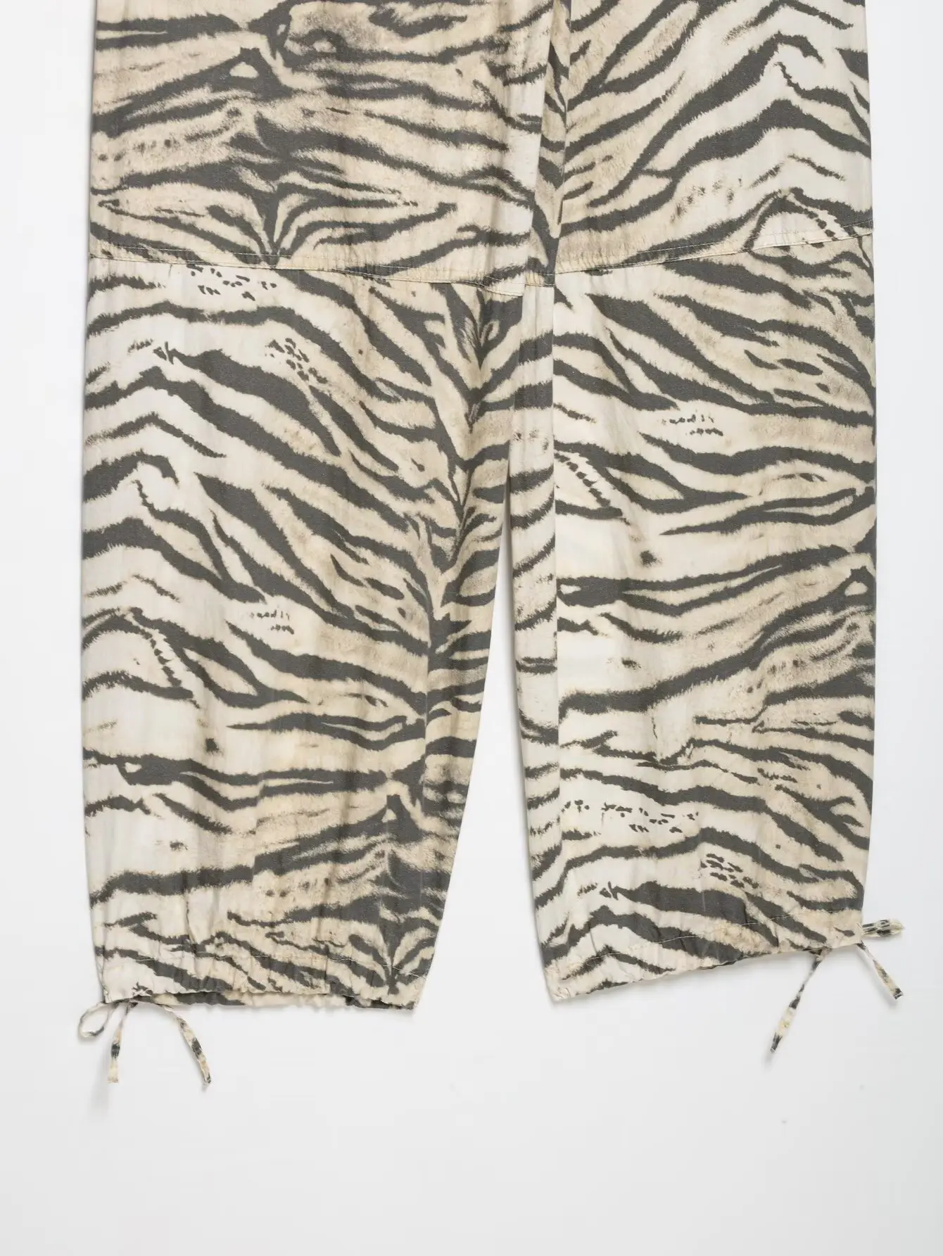 HH 2026 Vintage Women's Animal Print Wide Leg Pants With Drawstring Summer Female Hem Loose Fit Casual Mid Waist Street Trousers