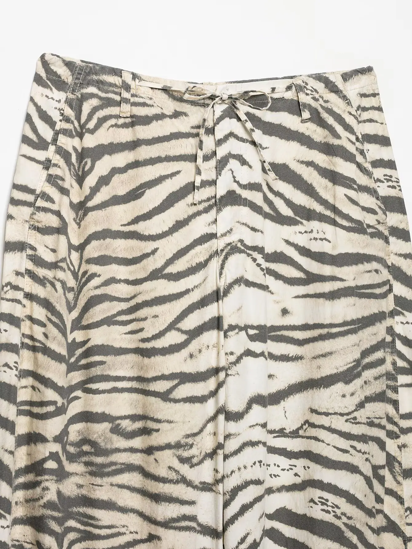 HH 2026 Vintage Women's Animal Print Wide Leg Pants With Drawstring Summer Female Hem Loose Fit Casual Mid Waist Street Trousers