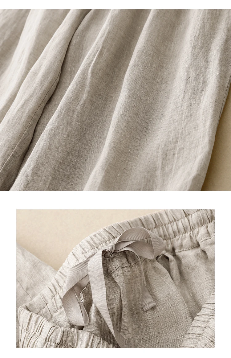 Cotton and Linen Nine-Minute Pants Women's Summer New Japanese Literary Wooden Ear Edge Fashion Chic High Waist Wide Leg Pants