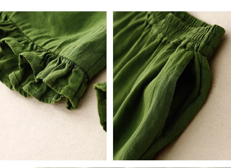 Cotton and Linen Nine-Minute Pants Women's Summer New Japanese Literary Wooden Ear Edge Fashion Chic High Waist Wide Leg Pants