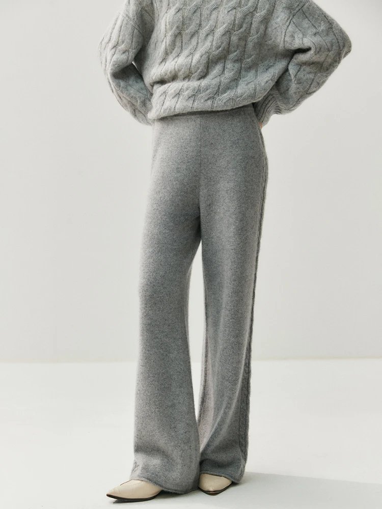 CHICUU Women's 100% Cashmere Pants Wide Leg Pants Autumn Winter Thickness Simple Casual Style Cashmere Knitted Trousers