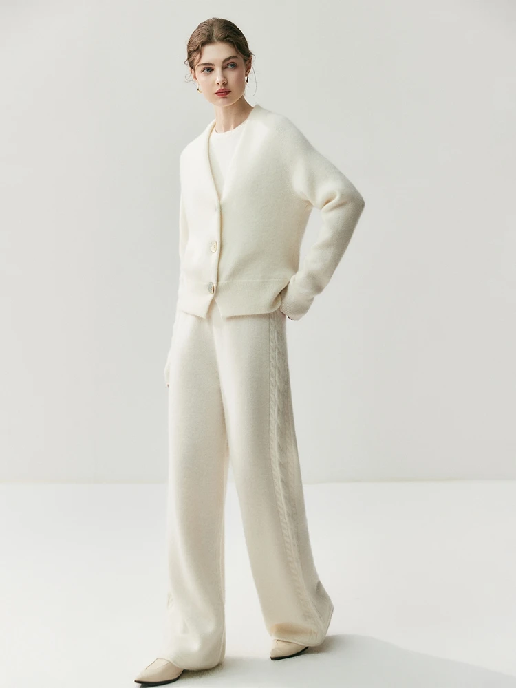 CHICUU Women's 100% Cashmere Pants Wide Leg Pants Autumn Winter Thickness Simple Casual Style Cashmere Knitted Trousers