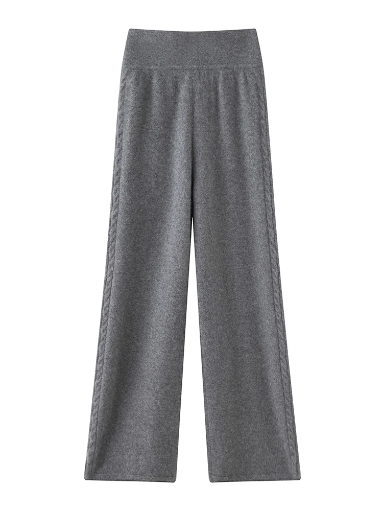 CHICUU Women's 100% Cashmere Pants Wide Leg Pants Autumn Winter Thickness Simple Casual Style Cashmere Knitted Trousers