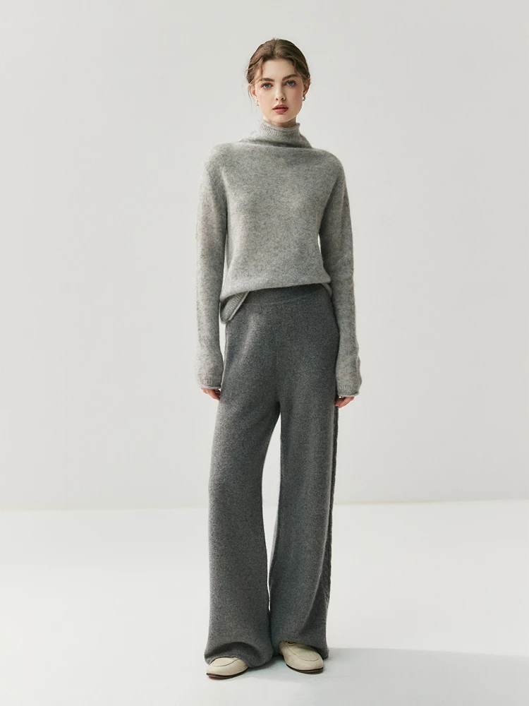 CHICUU Women's 100% Cashmere Pants Wide Leg Pants Autumn Winter Thickness Simple Casual Style Cashmere Knitted Trousers