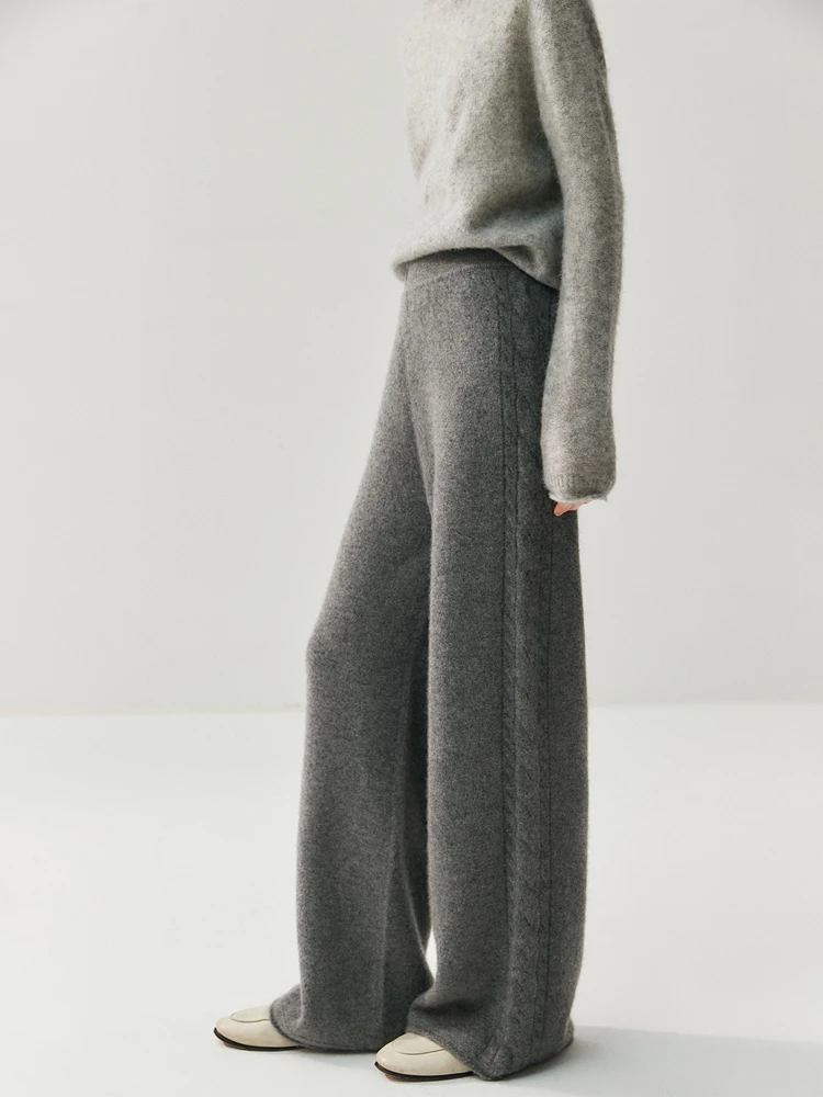 CHICUU Women's 100% Cashmere Pants Wide Leg Pants Autumn Winter Thickness Simple Casual Style Cashmere Knitted Trousers