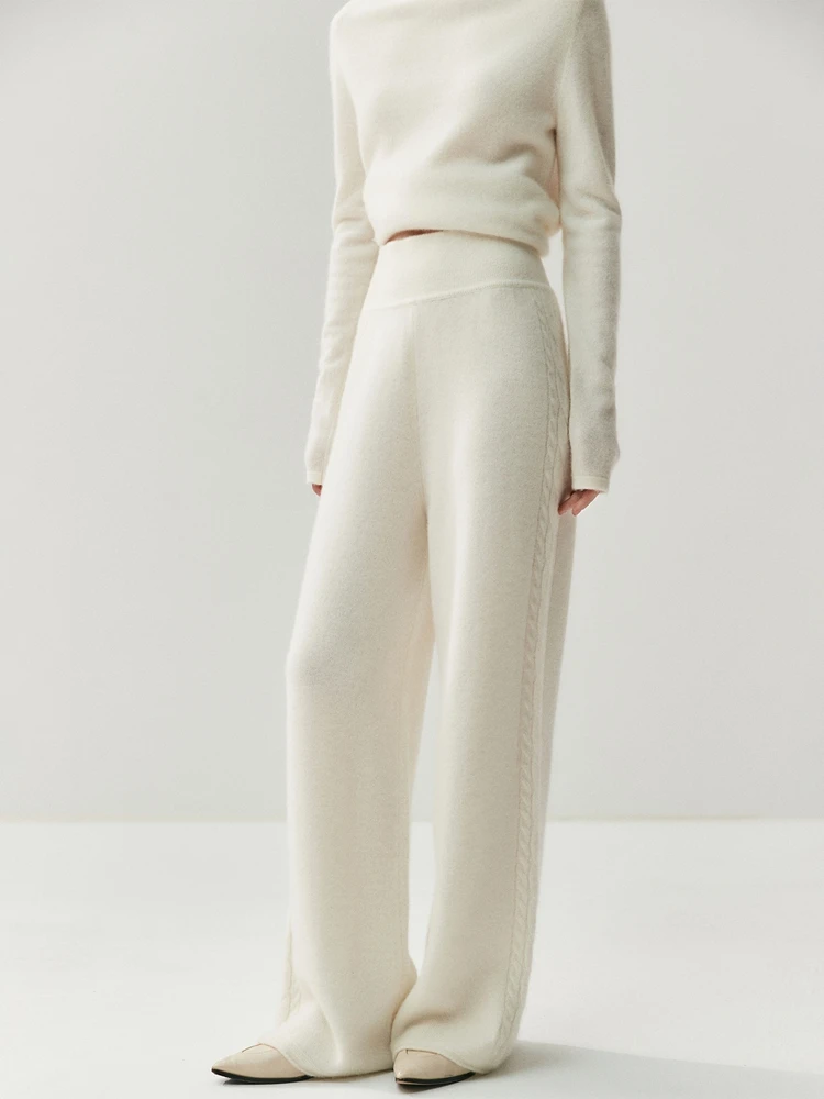 CHICUU Women's 100% Cashmere Pants Wide Leg Pants Autumn Winter Thickness Simple Casual Style Cashmere Knitted Trousers