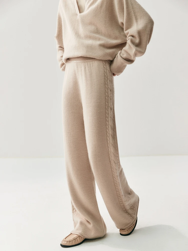 CHICUU Women's 100% Cashmere Pants Wide Leg Pants Autumn Winter Thickness Simple Casual Style Cashmere Knitted Trousers