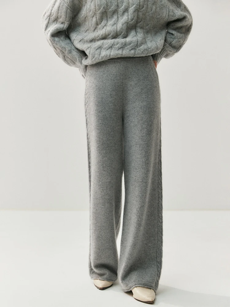CHICUU Women's 100% Cashmere Pants Wide Leg Pants Autumn Winter Thickness Simple Casual Style Cashmere Knitted Trousers