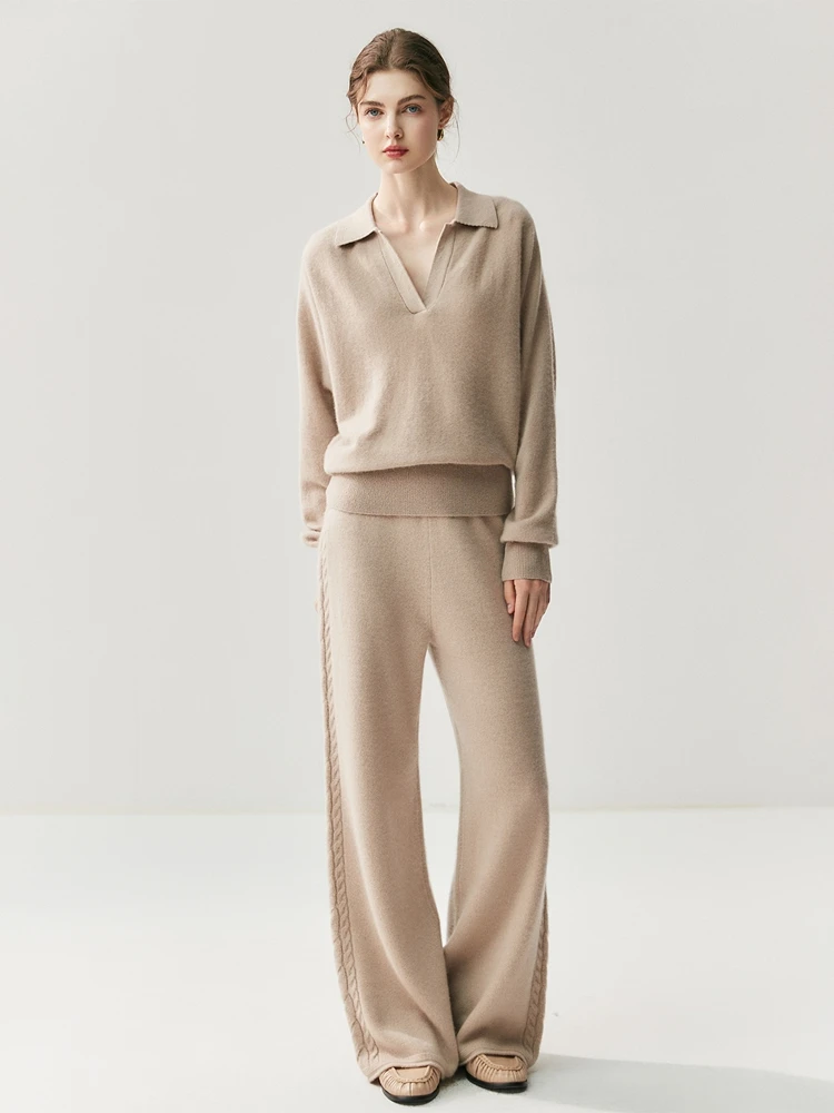CHICUU Women's 100% Cashmere Pants Wide Leg Pants Autumn Winter Thickness Simple Casual Style Cashmere Knitted Trousers