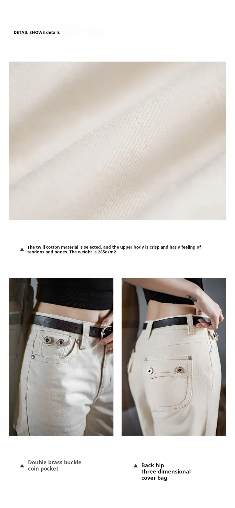 Maden Women’s Casual Pants Mid Rise Versatile Beige Pants 100% Cotton Slim Fit Flare Trousers Autumn