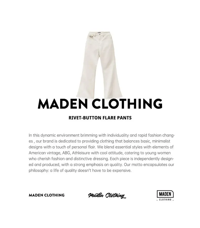 Maden Women’s Casual Pants Mid Rise Versatile Beige Pants 100% Cotton Slim Fit Flare Trousers Autumn