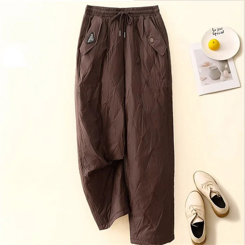 Spring Autumn Down Cotton Trousers 2025 New Loose Women's Clothes Straight Leg Pants Solid Color Fashion Female Wide-Leg Pants