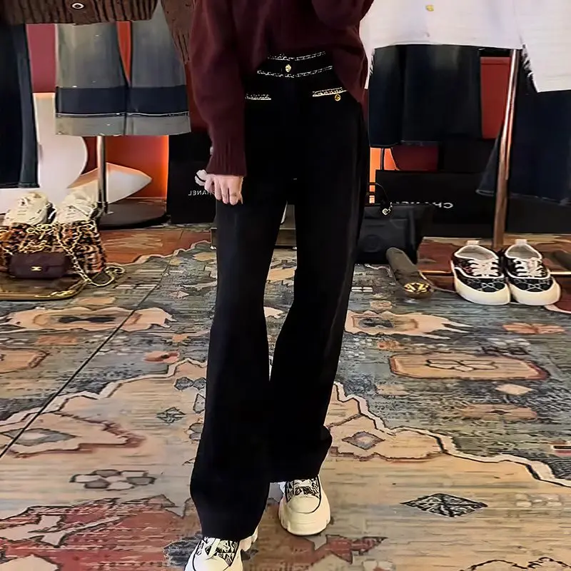 Spring Autumn Simplicity Office Lady Wide Leg Women Fashion CHAIN Solid Color Straight Trend All-match High Waist Casual Pants