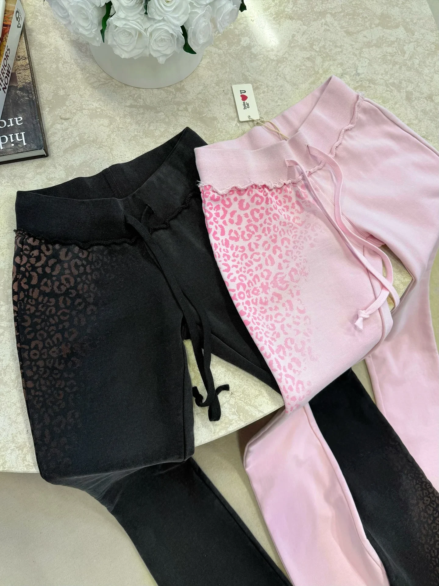 Womens Two Piece Y2K Leopard Print Pink Sports Suit Fashion Punk Sexy Slim Zipper Hoodies Micro Flared Drawstring Jogging Pants