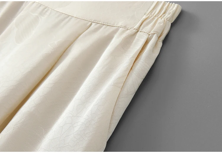100% Mulberry Silk 19 Momme Jacquard Silk Women Casual Pants Elastic Waist Straight-leg Long Trousers with pockets FF082