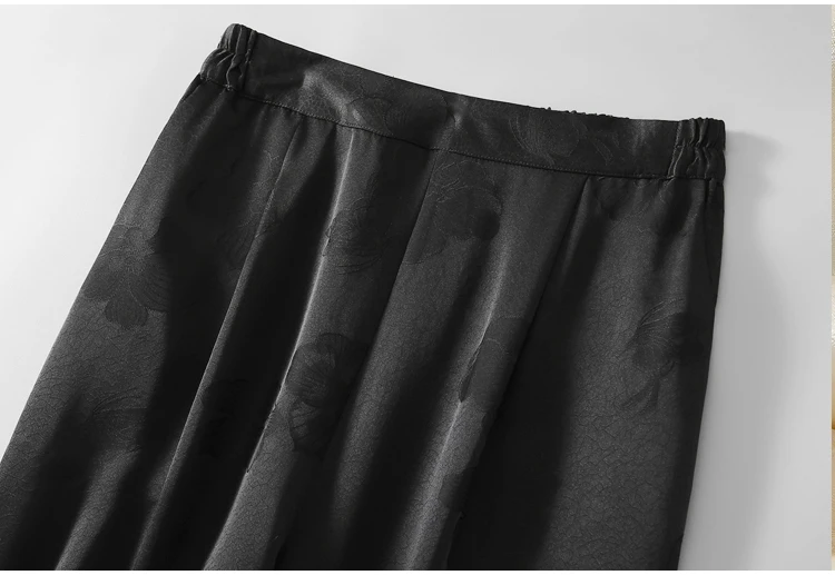 100% Mulberry Silk 19 Momme Jacquard Silk Women Casual Pants Elastic Waist Straight-leg Long Trousers with pockets FF082