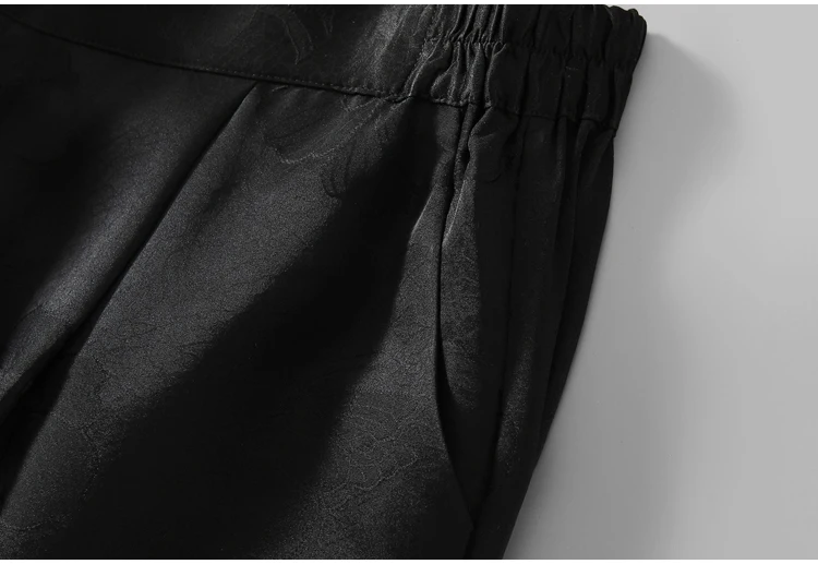 100% Mulberry Silk 19 Momme Jacquard Silk Women Casual Pants Elastic Waist Straight-leg Long Trousers with pockets FF082