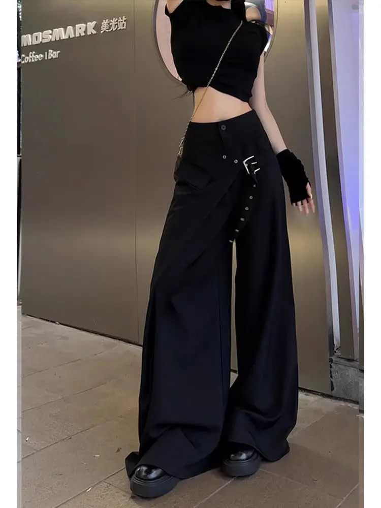 Japanese Y2K Harajuku style hot girl trend false two-piece suits wide leg pants autumn American retro loose floor women's pants