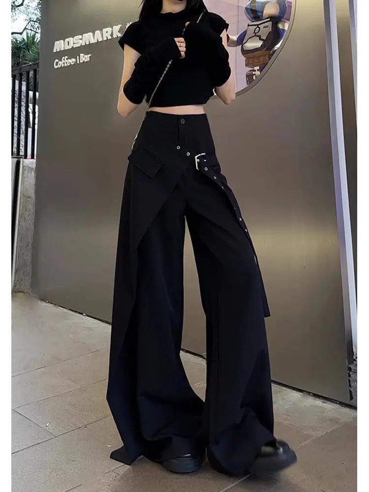 Japanese Y2K Harajuku style hot girl trend false two-piece suits wide leg pants autumn American retro loose floor women's pants