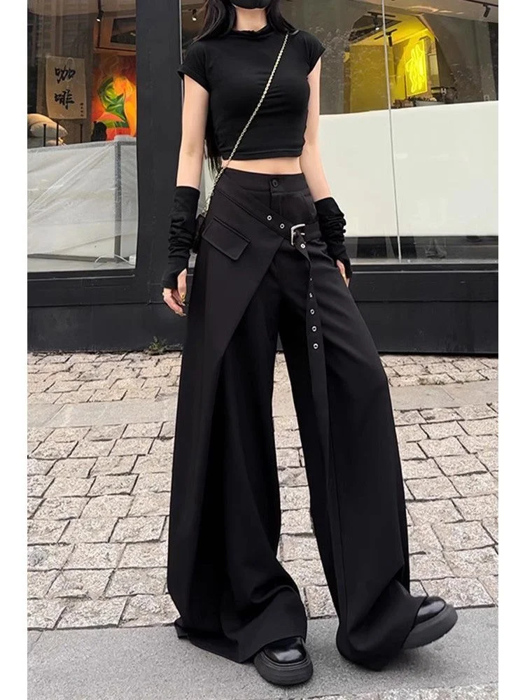 Japanese Y2K Harajuku style hot girl trend false two-piece suits wide leg pants autumn American retro loose floor women's pants