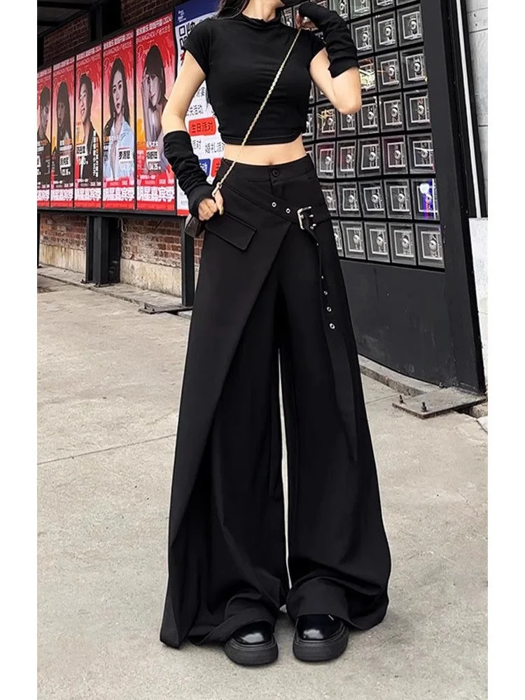 Japanese Y2K Harajuku style hot girl trend false two-piece suits wide leg pants autumn American retro loose floor women's pants