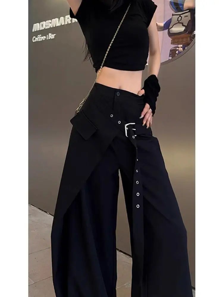 Japanese Y2K Harajuku style hot girl trend false two-piece suits wide leg pants autumn American retro loose floor women's pants