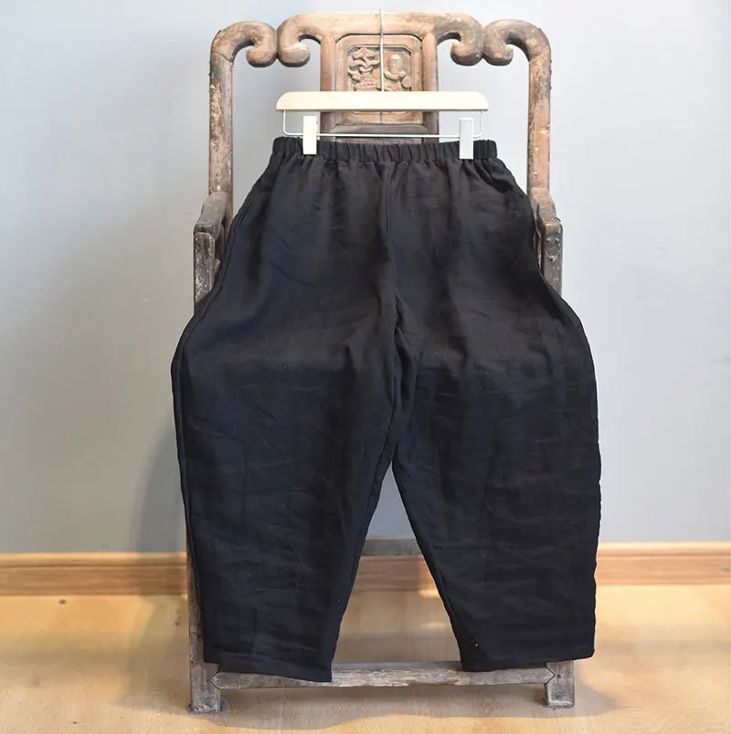 Johnature Vintage Linen Wide Leg Pants For Women 5 Color Elastic Waist Trouser 2025 New Summer Pockets Female Pants