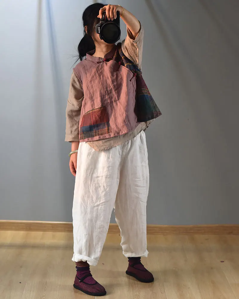 Johnature Vintage Linen Wide Leg Pants For Women 5 Color Elastic Waist Trouser 2025 New Summer Pockets Female Pants
