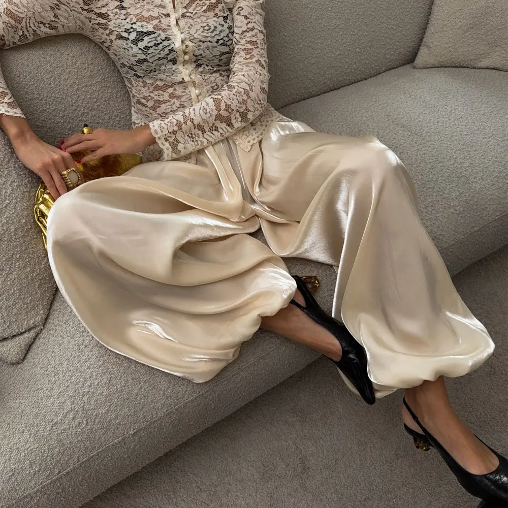 Women Casual Stretch High Waist Crepe Summer Spring Pants Fashion Bloomers Chic Pants Women Clothes Long Trousers Pink
