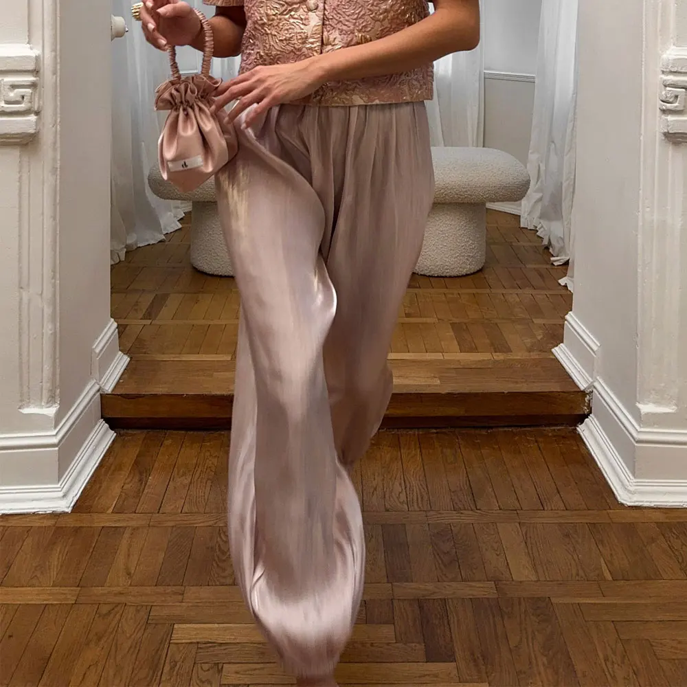 Women Casual Stretch High Waist Crepe Summer Spring Pants Fashion Bloomers Chic Pants Women Clothes Long Trousers Pink