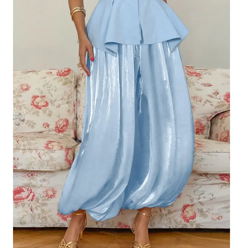 Women Casual Stretch High Waist Crepe Summer Spring Pants Fashion Bloomers Chic Pants Women Clothes Long Trousers Pink