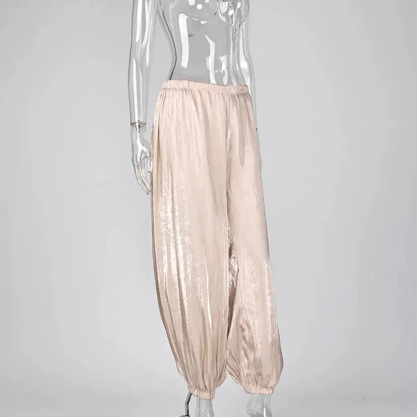 Women Casual Stretch High Waist Crepe Summer Spring Pants Fashion Bloomers Chic Pants Women Clothes Long Trousers Pink