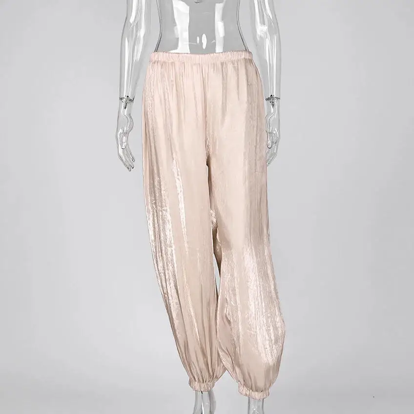 Women Casual Stretch High Waist Crepe Summer Spring Pants Fashion Bloomers Chic Pants Women Clothes Long Trousers Pink